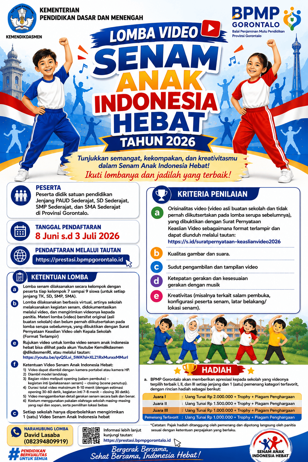 Poster Lomba Video Senam Anak Indonesia Hebat